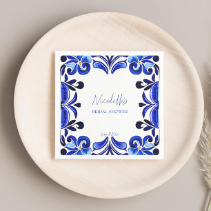 French Blue Mediterranean tiles bridal shower Napkins