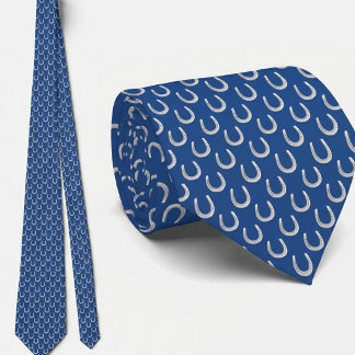 French Blue Micro Horseshoe Print Derby Necktie