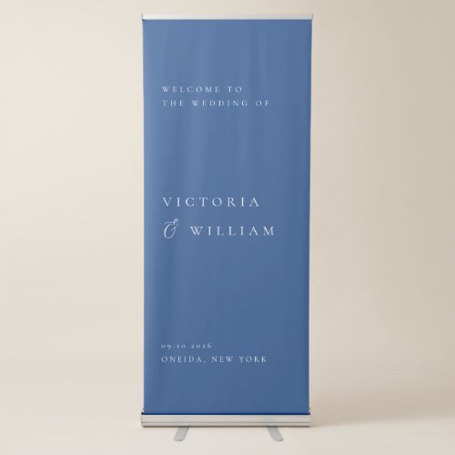 French Blue Minimalist Wedding Welcome Retractable Banner