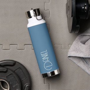 French Blue Modern Typography Personalized Water Bottle