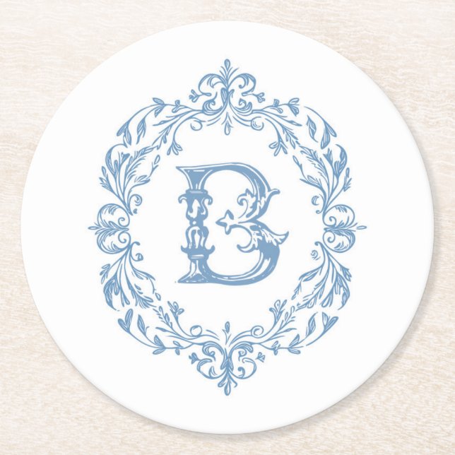 French Blue Monogrammed B Coaster (Front)