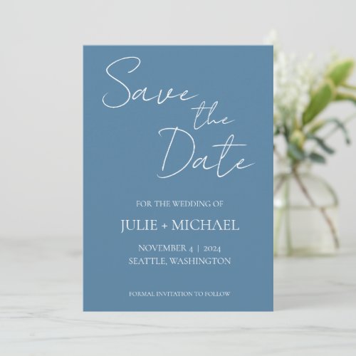 French Blue Monotone Simple Style Wedding Save The Date