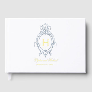 French Blue Ornate Baroque Monogram Wedding Foil Guest Book