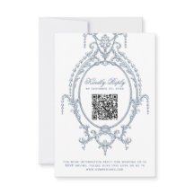French Blue Ornate Baroque QR Code RSVP Card