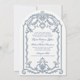 French Blue Ornate Baroque Wedding Invitation