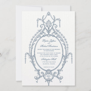 French Blue Ornate Baroque Wedding Invitation