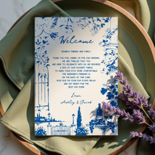 French Blue Pastoral Wedding Letter and Itinerary Program