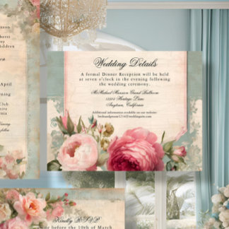 French Blue Pink Rose Floral Elegant Weddings Invitation