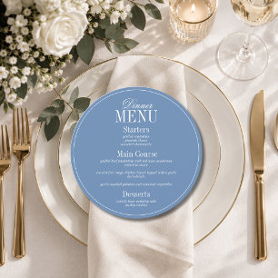 French Blue Quiet Formal Round Wedding Menu Card