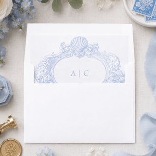French Blue Rococo Vintage Elegant Shell Wedding Envelope Liner