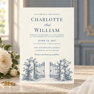 French Blue Rose Garden Gate Wedding Invitation