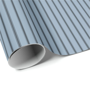 French Blue Rustic Thin Ticking Stripes Wrapping Paper