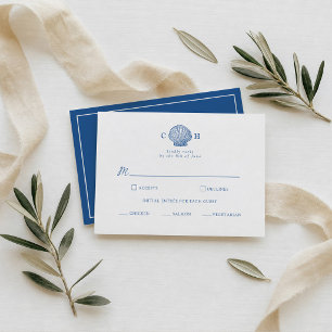 French Blue Seashell Coastal Wedding RSVP Card
