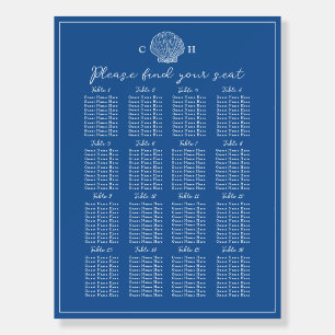 French Blue Seashell Wedding Seating Chart Foam Board