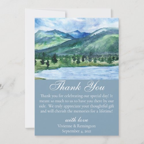 French Blue Serene Watercolor Lake 2 Thank You Card