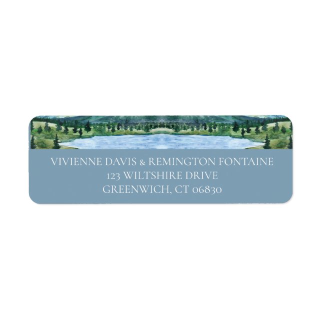 French Blue Serene Watercolor Lake Address Label (Front)