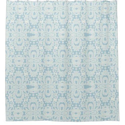 French Blue Shabby Chic Damask Brocade Pattern Shower Curtain