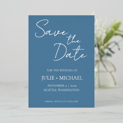 French Blue Simple Style Wedding Save the Date Foil Invitation