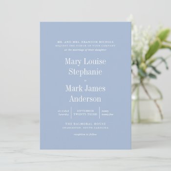 French Blue Sophisticated Typography Wedding Invitation by 2BirdStone at Zazzle