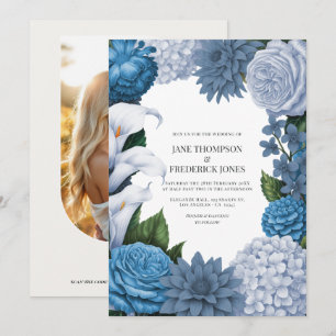 French Blue, Storm Slate & Petal Fog Wedding Invitation