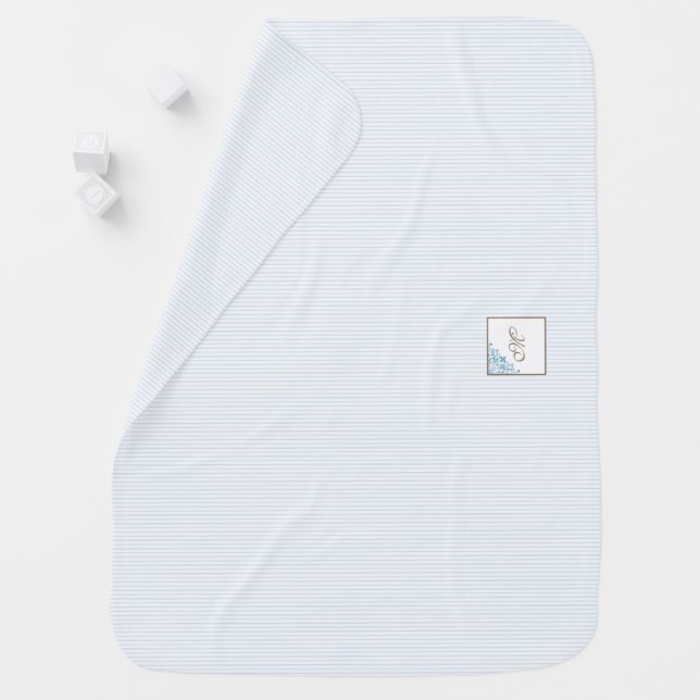 French Blue Stripe Fleur de Lis Script Monogram  Baby Blanket (In Situ)