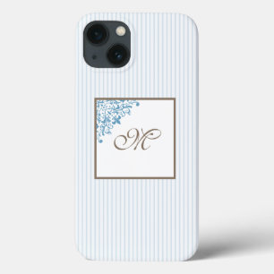 French Blue Stripe Fleur de Lis Script Monogram  iPhone 13 Case