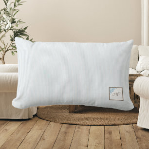 French Blue Stripe Fleur de Lis Script Monogram Lumbar Pillow
