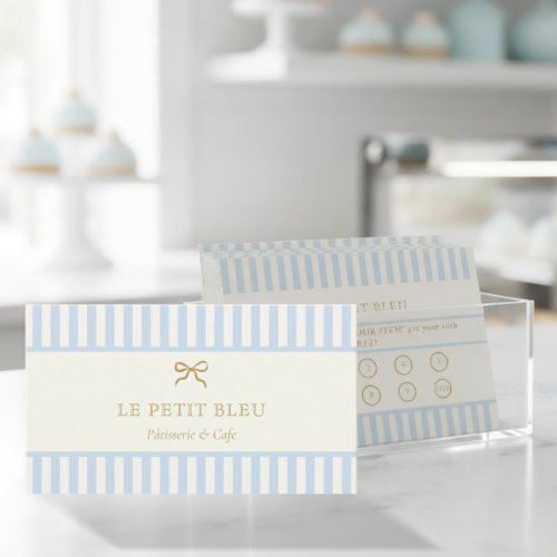 French Blue Stripes Bakery Business Loyalty Punch  Card