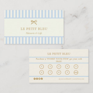 French Blue Stripes Bakery Business Loyalty Punch Card