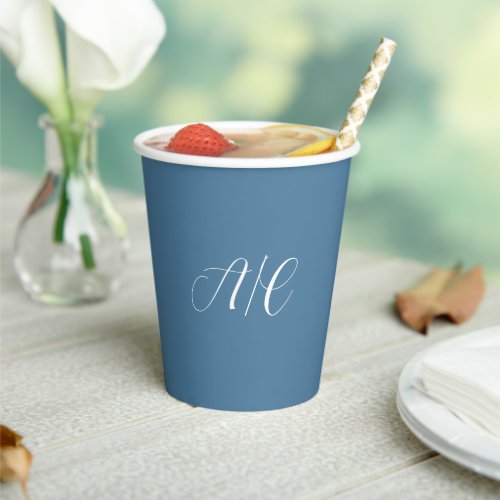 French Blue Stylized Iniitals Wedding Paper Cups