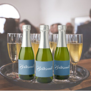 French Blue Stylized Script Wedding Bridesmaid Sparkling Wine Label