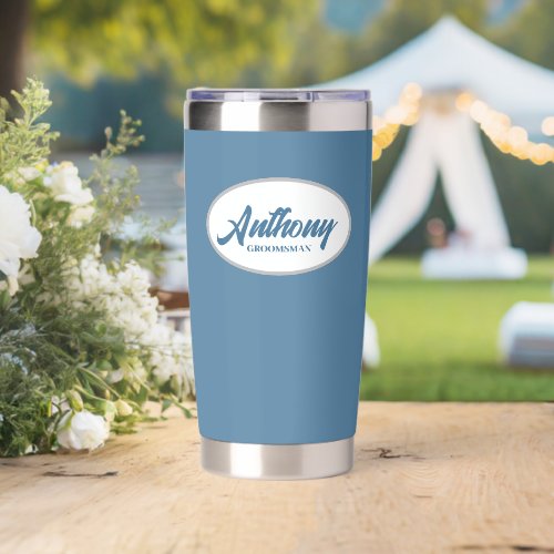 French Blue Stylized Wedding Groomsman Insulated Tumbler