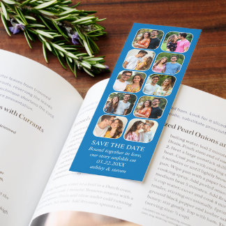 French blue ten photos and QR code Save the Date Bookmarks