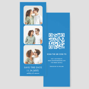 French blue three photos and QR code Save the Date Bookmarks