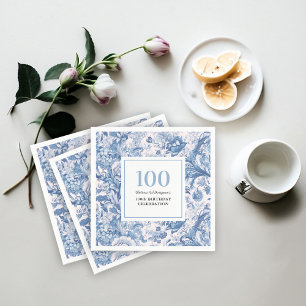 French Blue Toile 100th Birthday Celebration Napkins