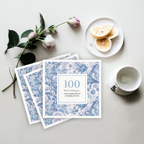 French Blue Toile 100th Birthday Celebration Napkins