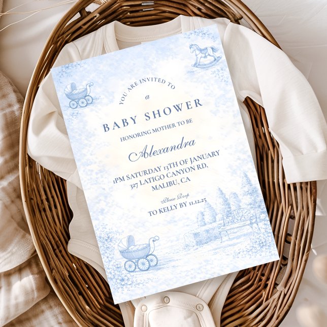 French Blue Toile Baby Shower Invitation (Creator Uploaded)