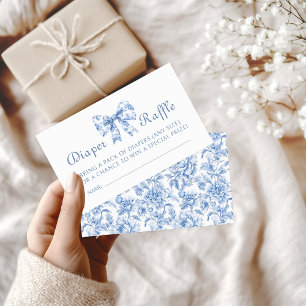French Blue Toile Bow Baby Shower Diaper Raffle Enclosure Card