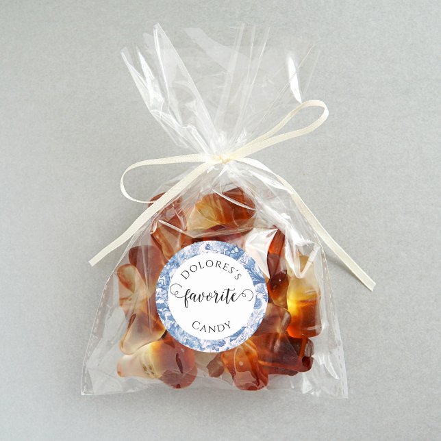 French Blue Toile Custom Favorite Candy  Classic Round Sticker (Create custom party favors with your favorite candy!)