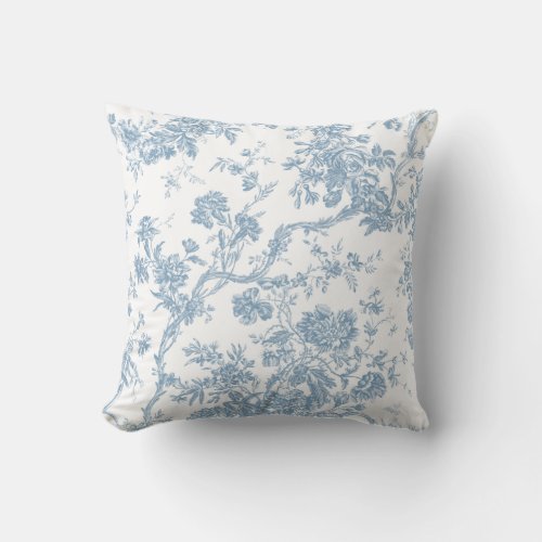 French Blue Toile de Jouy Throw Pillow