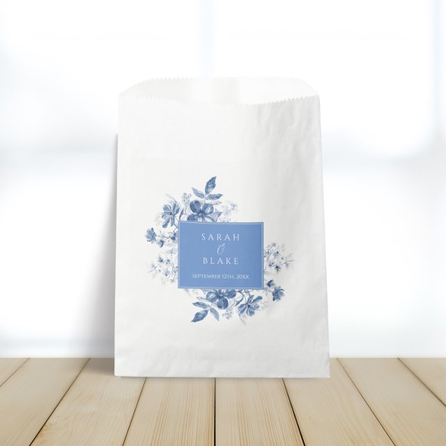 French Blue Toile Floral Wedding Favor Bag (Creator Uploaded)