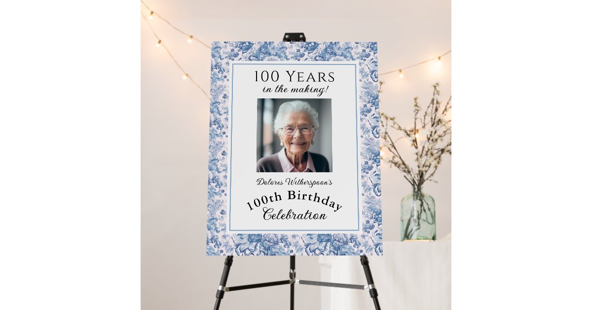 French Blue Toile Frame 100th Birthday Celebration Foam Board | Zazzle
