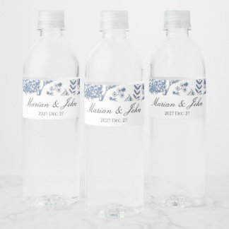 French Blue Toile Water Bottle Labels wedding