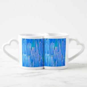 French Blue Tulips Abstract Floral Pattern Coffee Mug Set