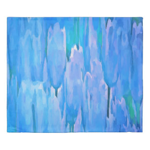 French Blue Tulips Abstract Floral Pattern Duvet Cover