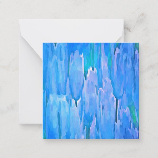 French Blue Tulips Abstract Floral Pattern Note Card (Front)
