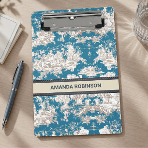 French Blue Turquoise Toile de Jouy Monogram Mini Clipboard