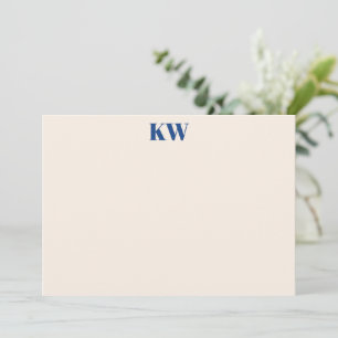 French Blue Two Initials Bold Serif Monogram Note Card