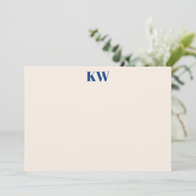 French Blue Two Initials Bold Serif Monogram  Note Card (Standing Front)