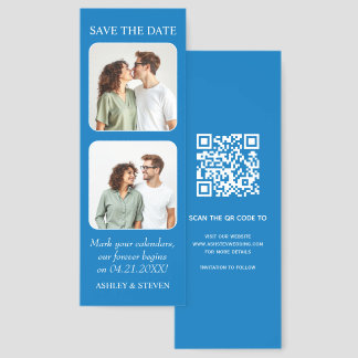 French blue two photos Save the Date QR code Bookmarks